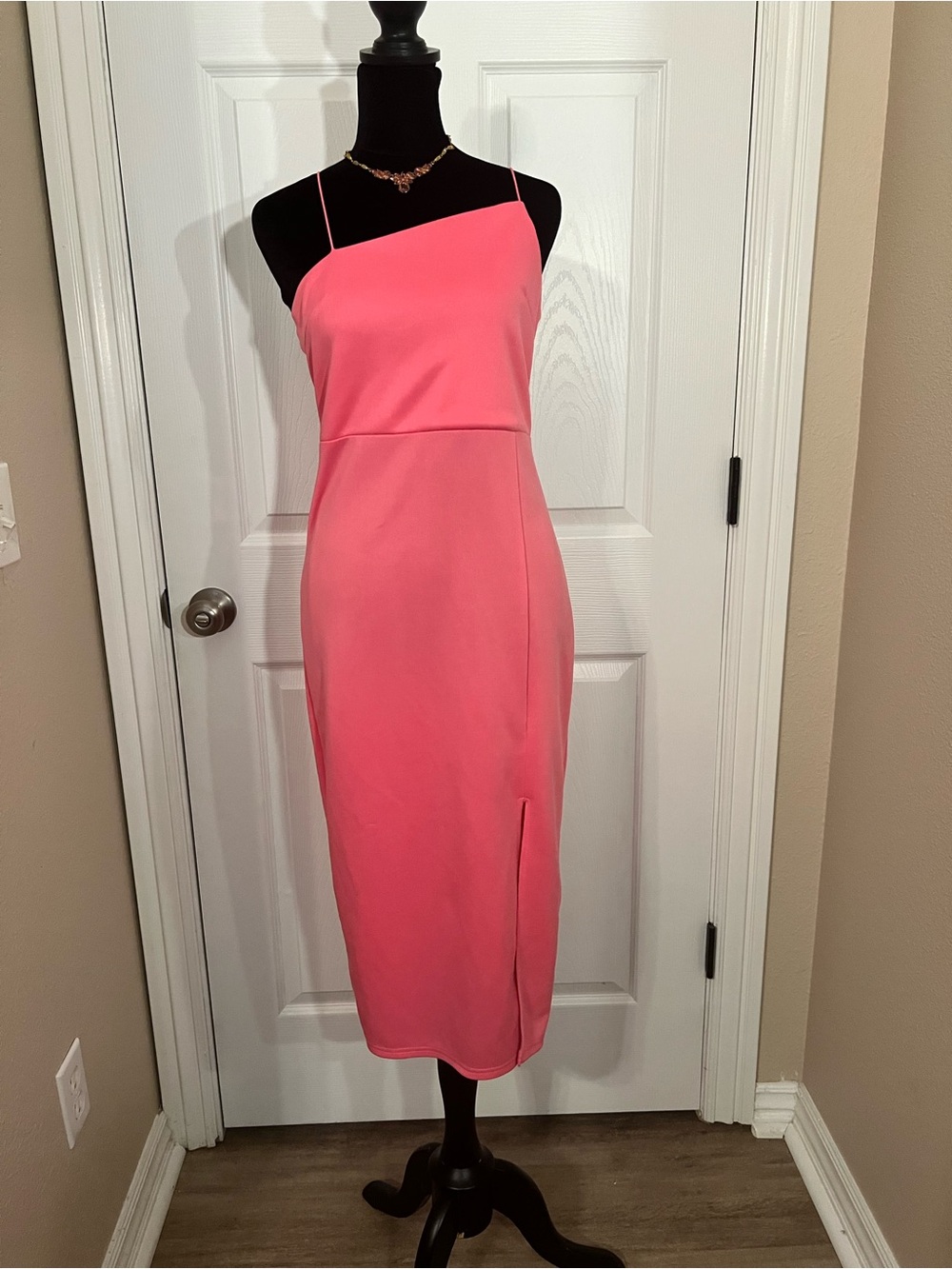 Asymmetric One-Shoulder Pink Midi Dress